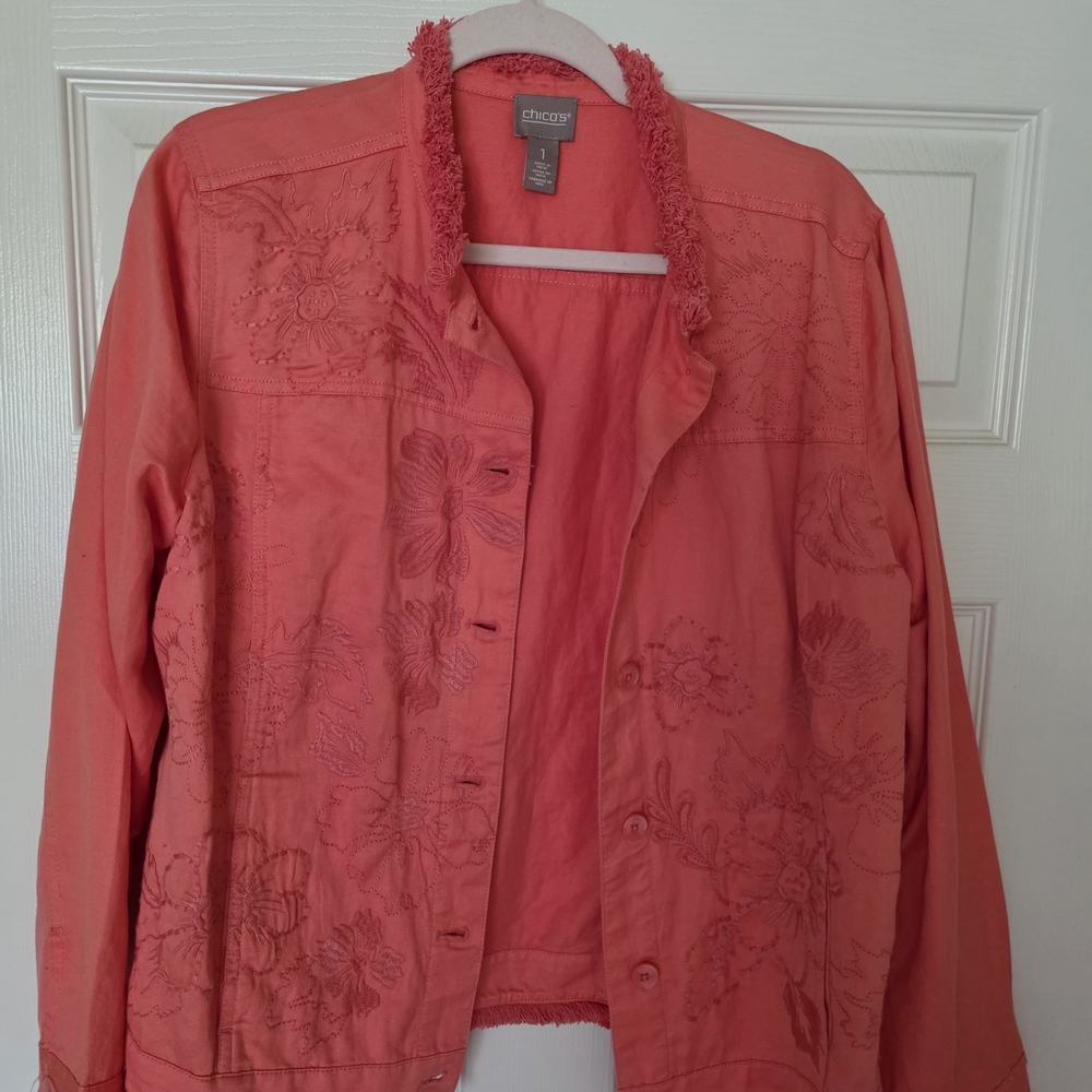 Chico's Coral Embroidered Women's Jacket